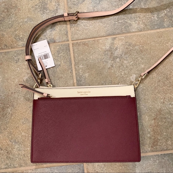 KATE SPADE DOUBLE ZIP CAMERON CROSSBODY CHERRYWOOD - Picture 2 of 8
